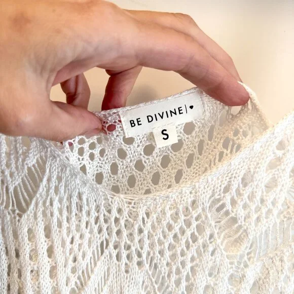 Crochet Boho Layering Dress Swim Cover Up White Size S Festival Summer Beach Top - Picture 3 of 6